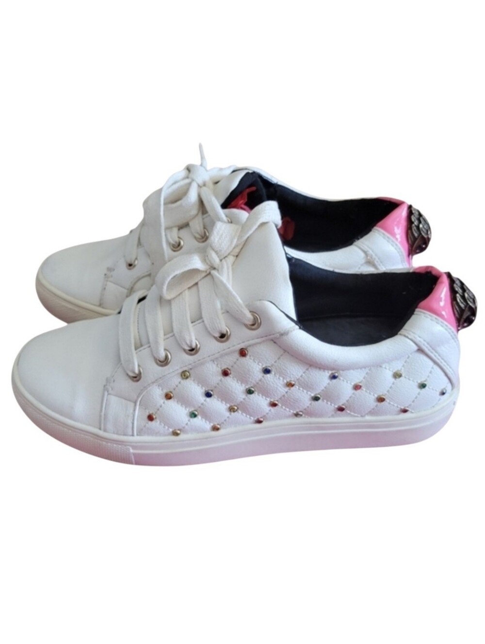 Kurt Geiger Ludo Metal Bird Embellished White Leather Sneakers Bejeweled Shoes 6